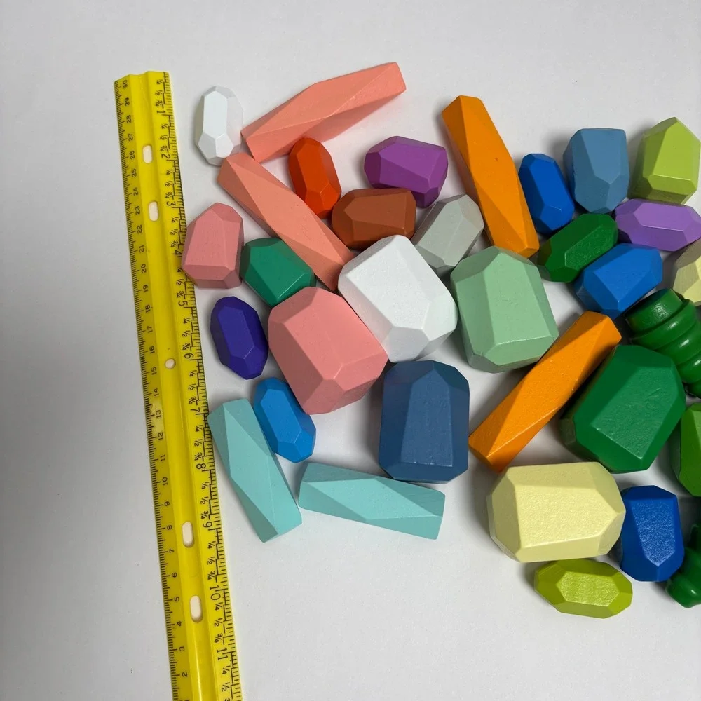 Wooden Balancing Stones Montessori Sensory Blocks Rainbow 36 Piece Set Toy